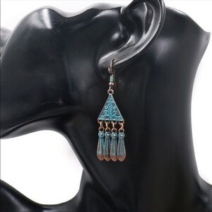 Bohemian geometric tribal patina dangle earrings